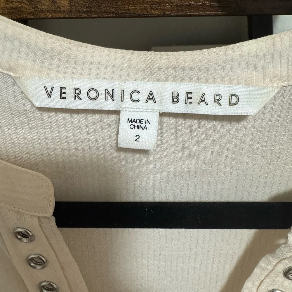 Veronica Beard Silk Blouse Cream Studded Trim Long Sleeve Boho Top - Picture 8 of 11